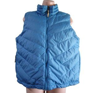 Coldwater Creek Sky Blue Yellow Quilted Reversible Down Puffer Vest Med EUC